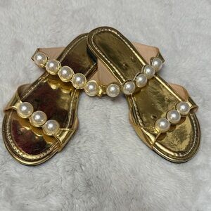 Gold Pearl Embellished Women's Sandals